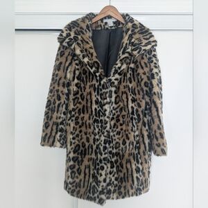 H&M Leopard Print Faux Fur Coat Sz 4